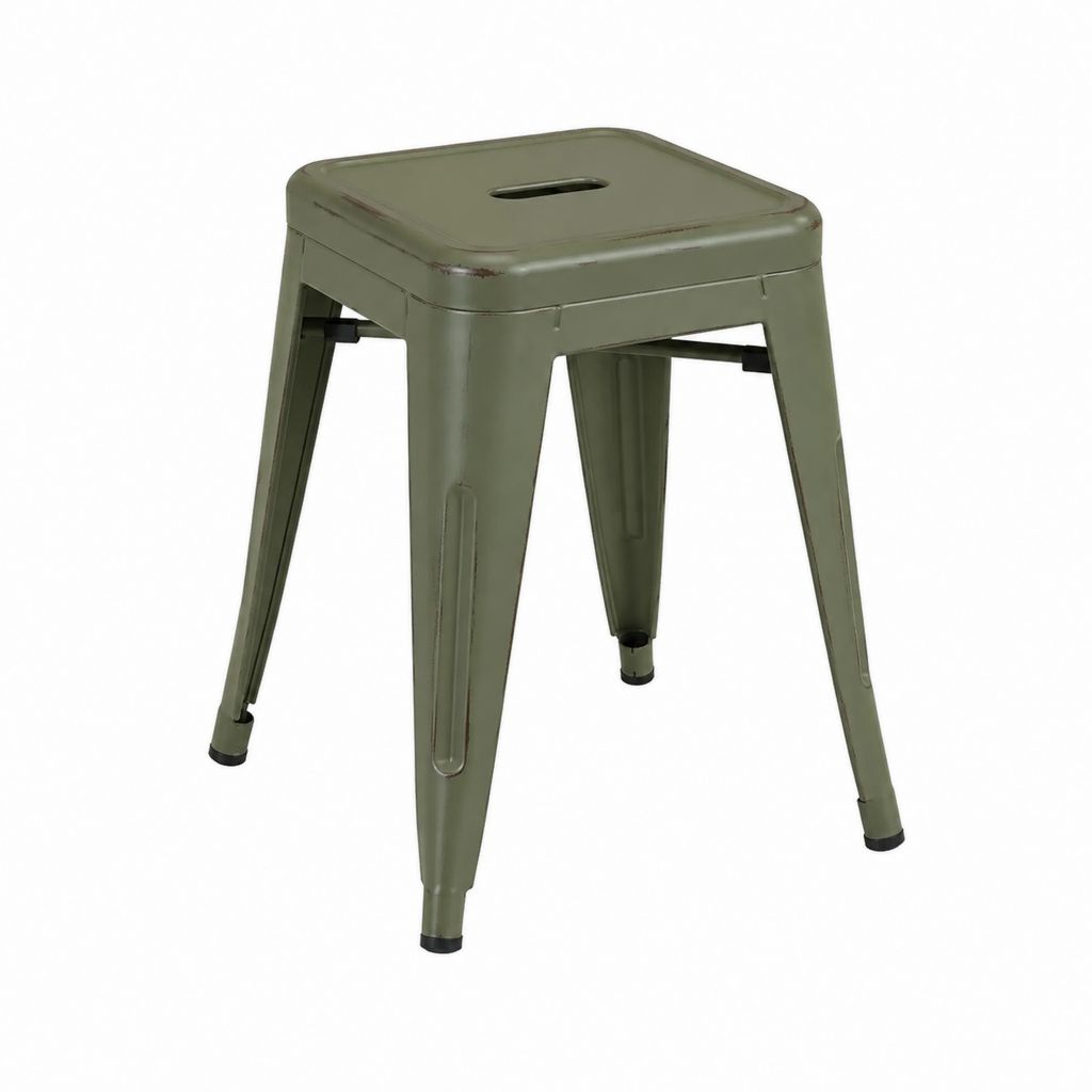 Tabouret de salle à manger carré vert kaki en acier peint 45 x 45 x 46 cm