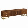 Meuble TV 180 cm noyer en MDF plaqué noyer avec pieds en acier doré