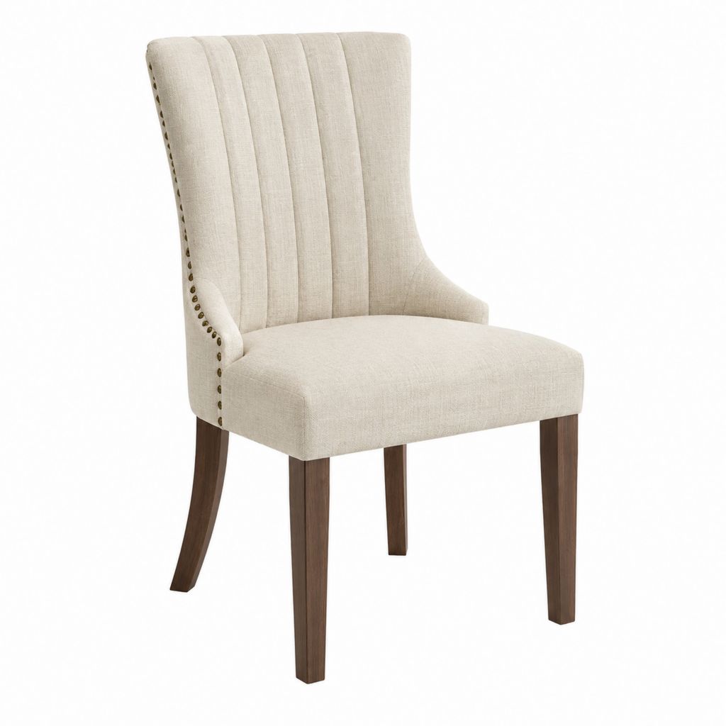 Chaise de salle à manger capitonnée crème en polyester avec pieds en hévéa massif 56 x 65 x 102 cm