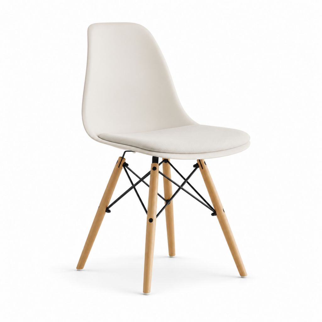 Chaise de salle à manger blanche en polypropylène et polyester avec pieds en hêtre 46 x 54 x 83 cm