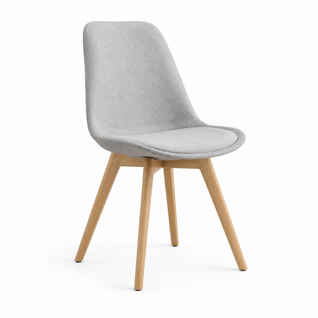 Chaise de salle à manger grise en polyester et hêtre massif forme arrondie 48 x 56 x 83 cm