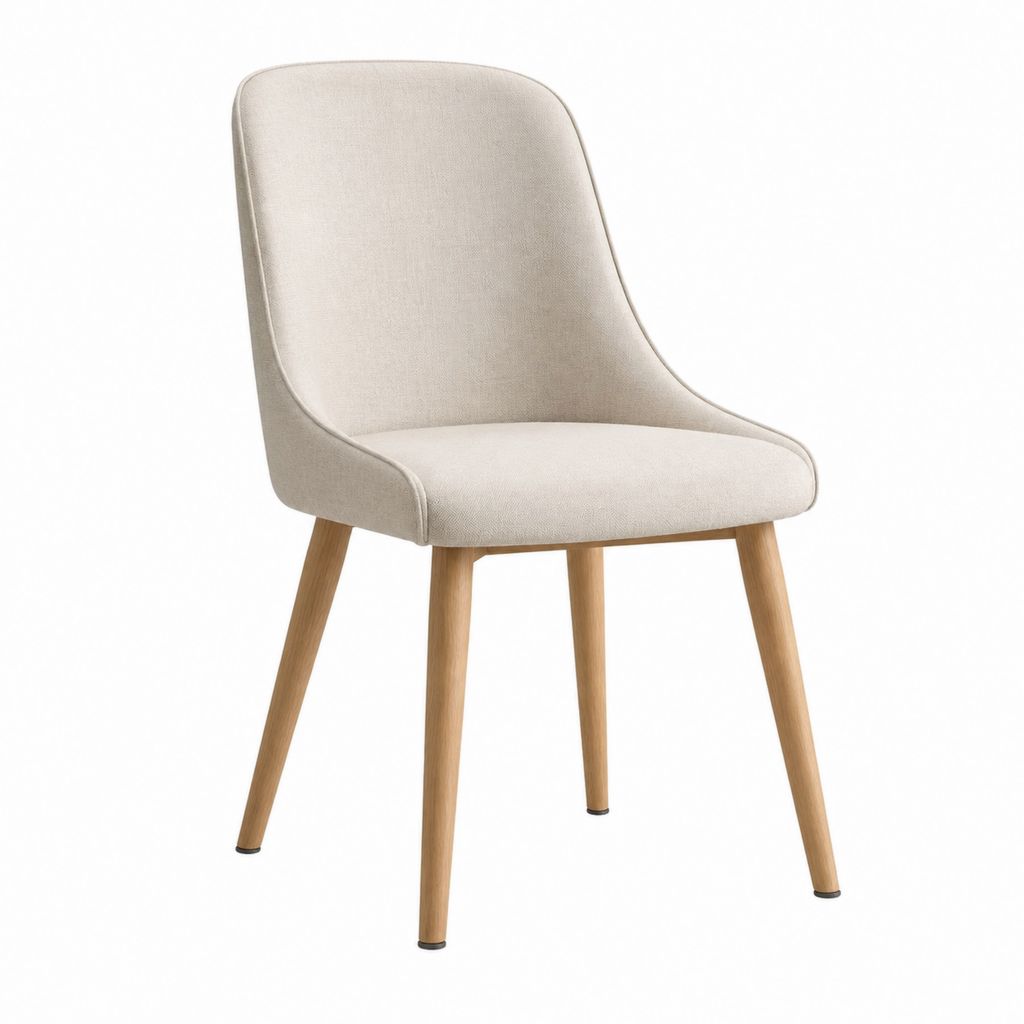 Chaise de salle à manger beige en polyester avec pieds en hêtre massif 48 x 59 x 86 cm
