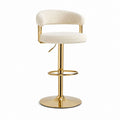 Tabouret de bar pivotant réglable crème en polyester bouclé avec piètement en acier doré 50 x 50 x 88-109 cm