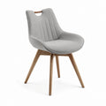 Chaise de salle à manger grise en polyester et bois d'hévéa forme arrondie 55 x 60 x 84 cm