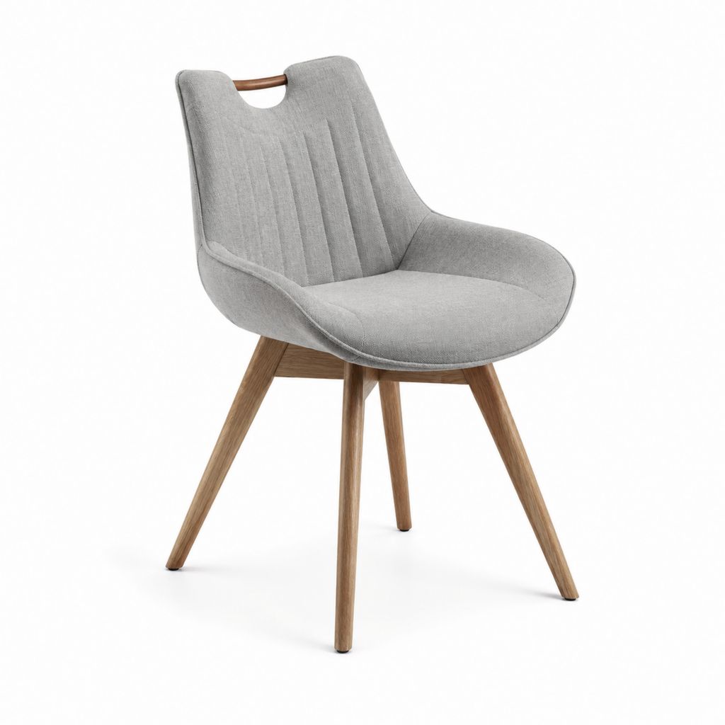 Chaise de salle à manger grise en polyester et bois d'hévéa forme arrondie 55 x 60 x 84 cm