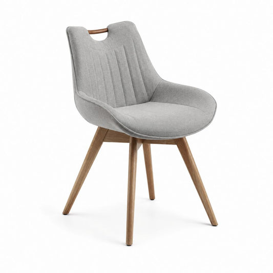 Chaise de salle à manger grise en polyester et bois d'hévéa forme arrondie 55 x 60 x 84 cm