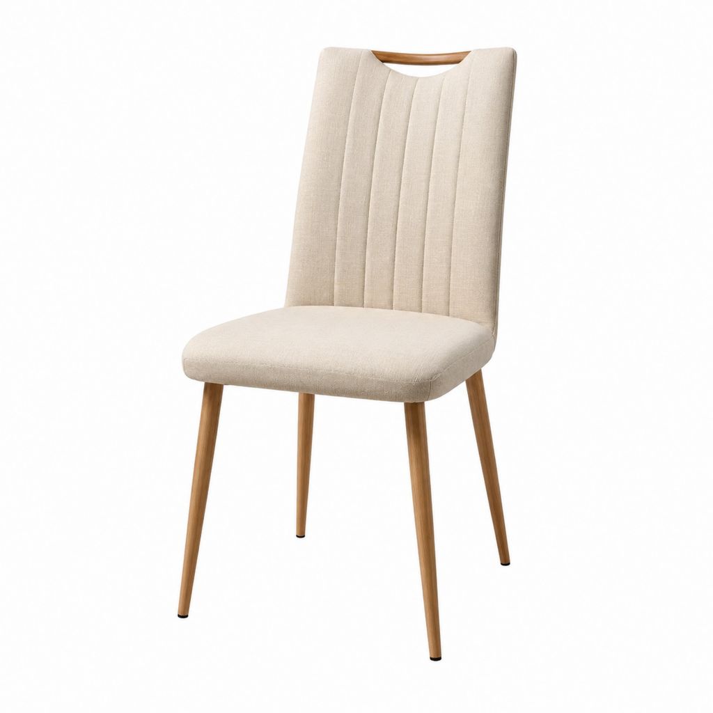 Chaise de salle à manger beige en polyester avec pieds en hévéa massif 47 x 58 x 97 cm