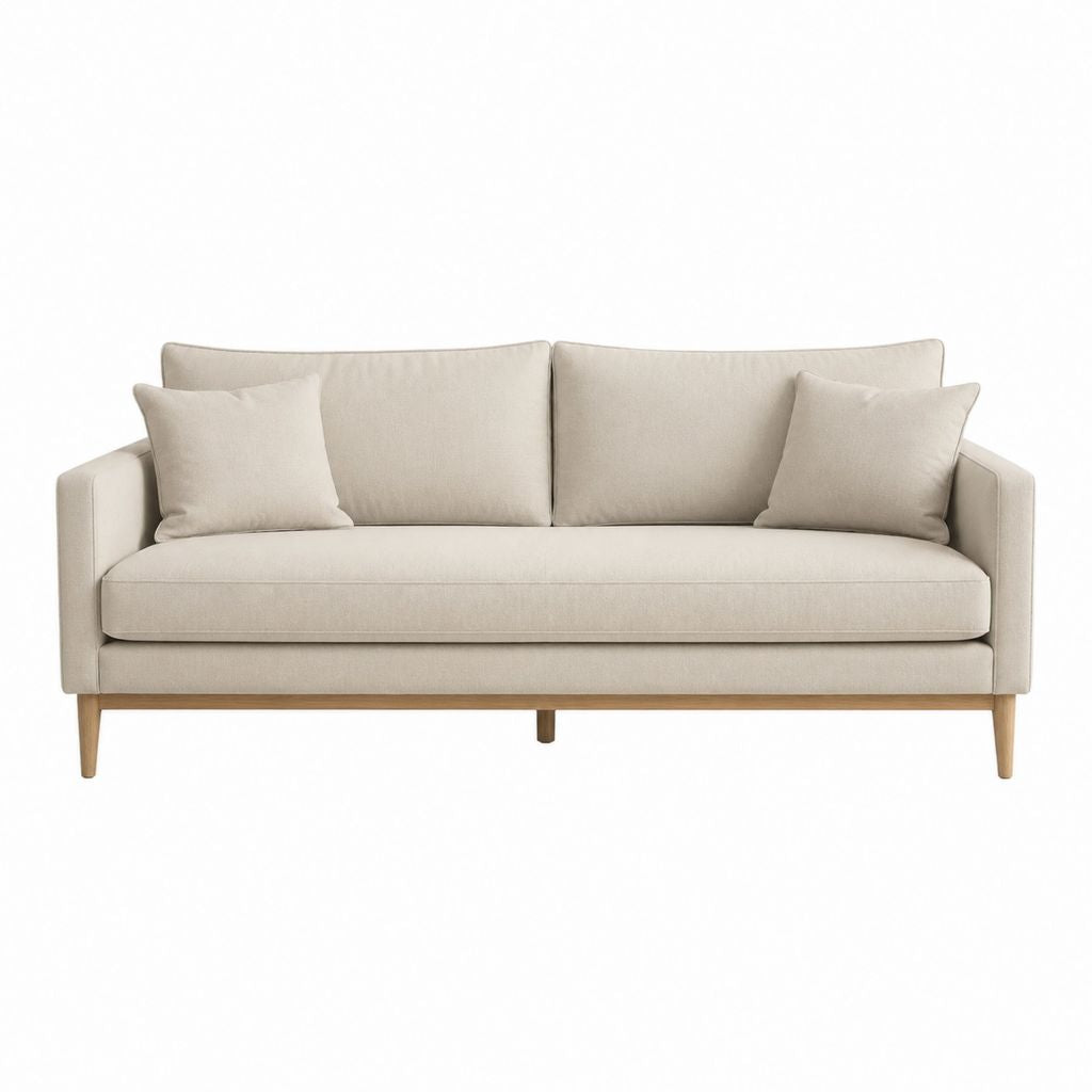Canapé droit 2 places beige en polyester avec pieds en bois massif 170 x 85 x 85 cm