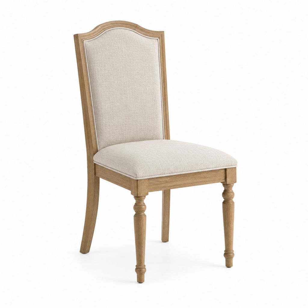 Chaise de salle à manger beige en polyester et bois massif d’hévéa avec dossier cintré 50 x 60 x 103 cm