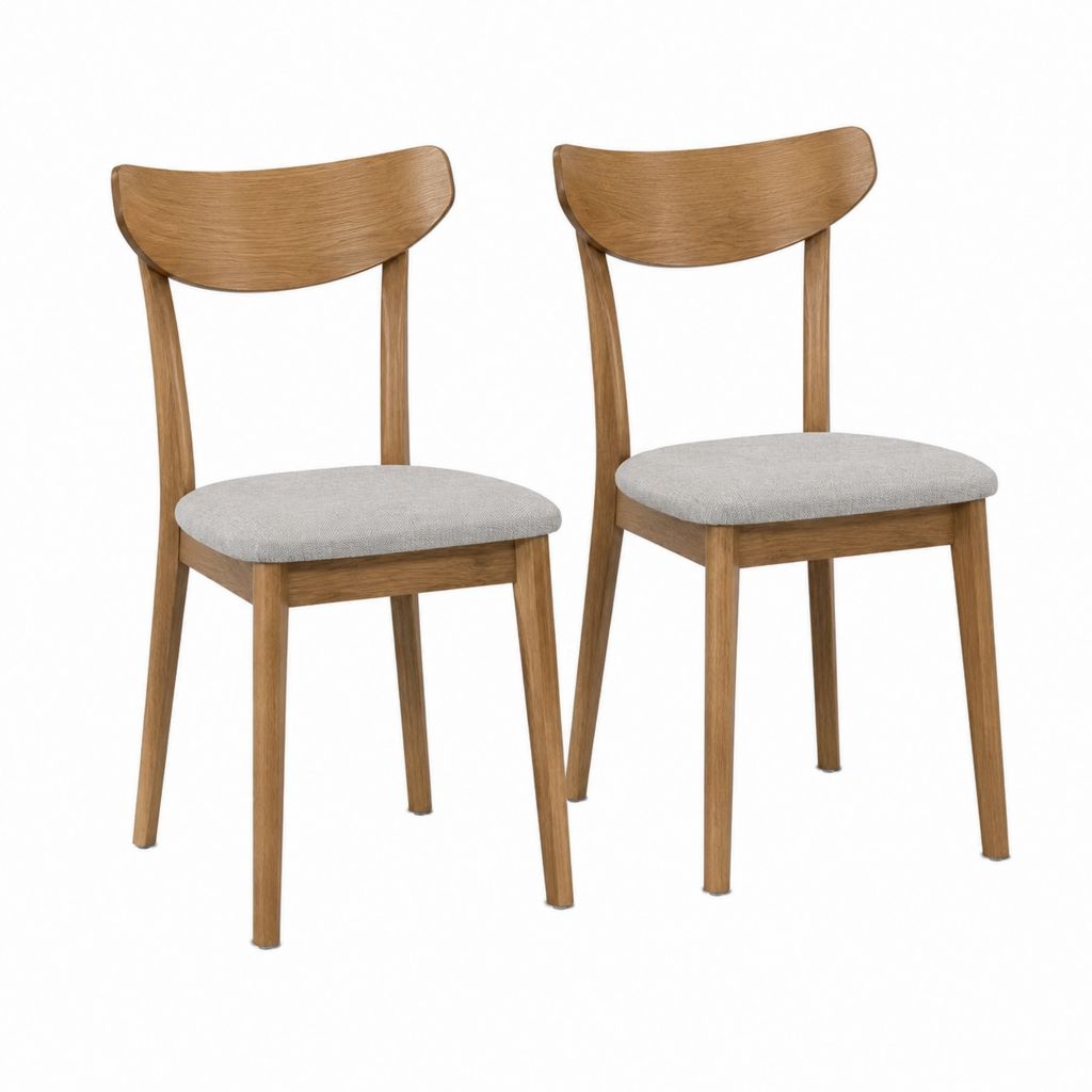 Lot de 2 chaises de salle à manger en chêne massif naturel avec assise gris clair 46 x 52 x 80 cm