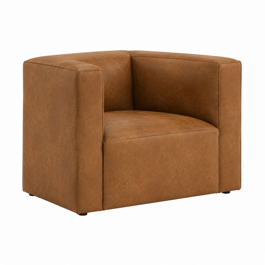 Fauteuil de salon carré marron en cuir synthétique PU 84 x 76 x 70 cm