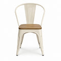 Chaise de salle à manger crème en acier avec assise en contreplaqué plaqué chêne 44 x 52 x 85 cm