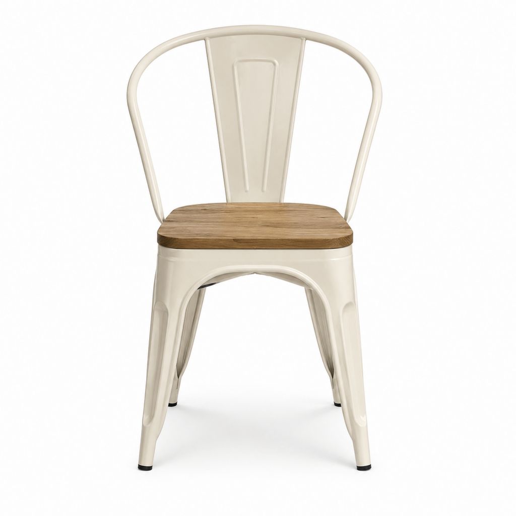 Chaise de salle à manger crème en acier avec assise en contreplaqué plaqué chêne 44 x 52 x 85 cm