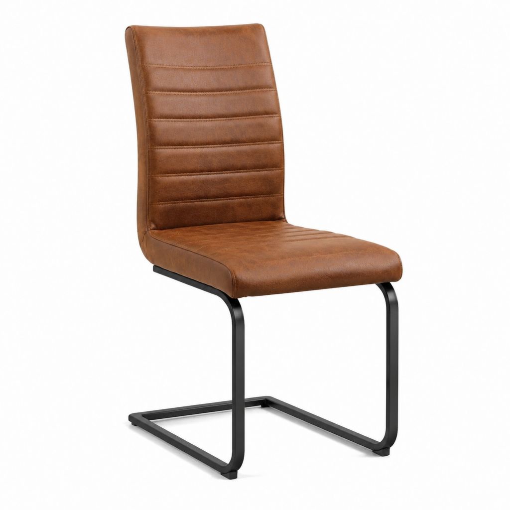 Chaise de salle à manger rectangulaire marron en cuir synthétique PU avec piètement en acier 43 x 58 x 98 cm