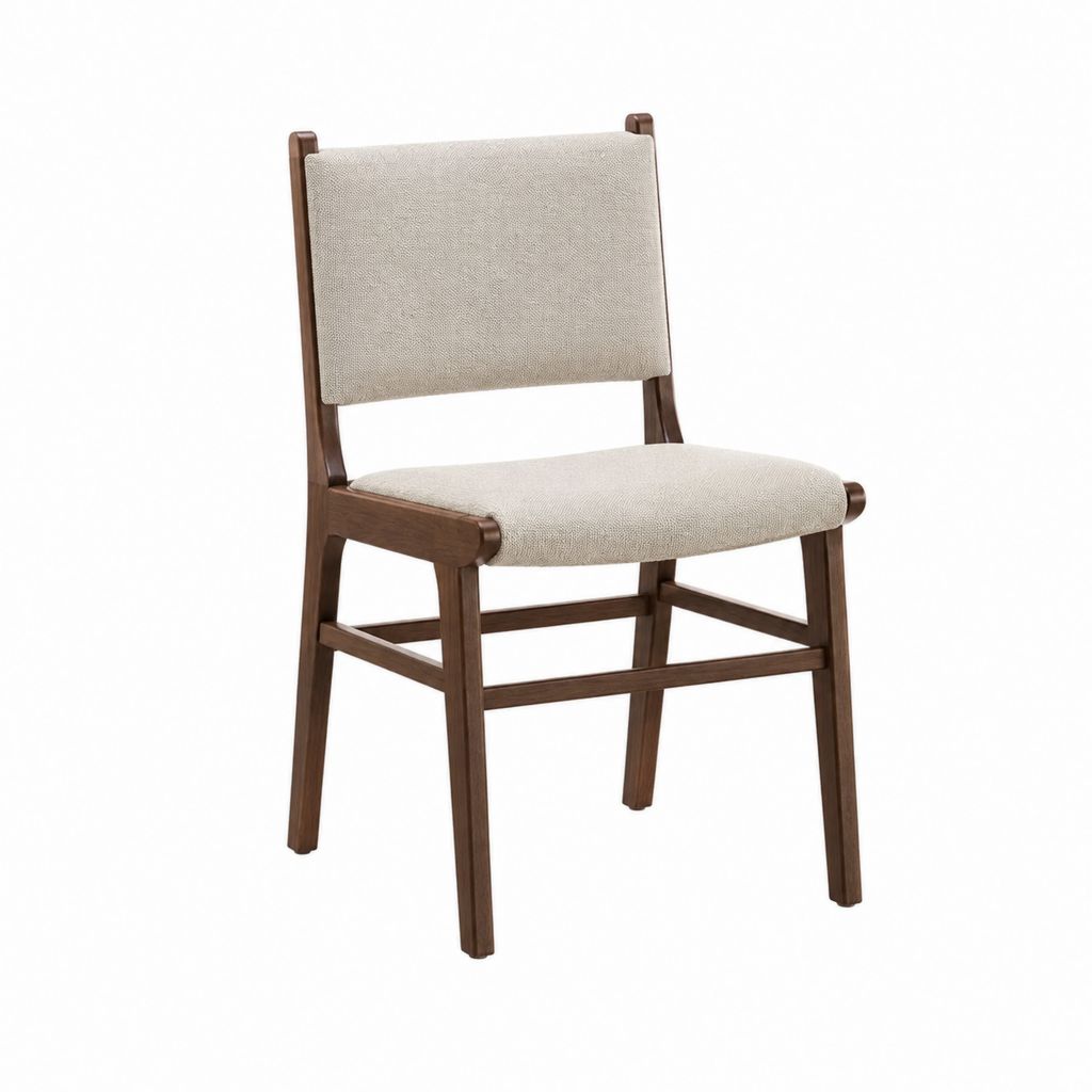 Chaise de salle à manger marron et beige en bois massif avec assise rembourrée 48 x 55 x 82 cm