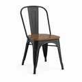 Chaise de salle à manger noire en acier avec assise rectangulaire en MDF plaqué noyer 85 x 44 x 52 cm