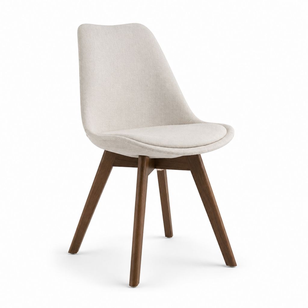 Chaise de salle à manger beige en polyester avec piètement en hêtre massif 83 x 48 x 55 cm