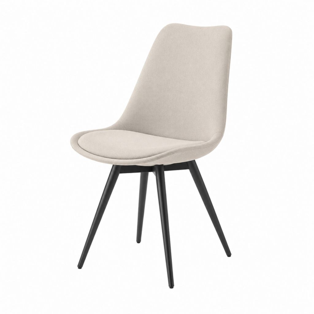 Chaise de salle à manger beige en polyester forme arrondie pieds en acier noir 48 x 56 x 86 cm