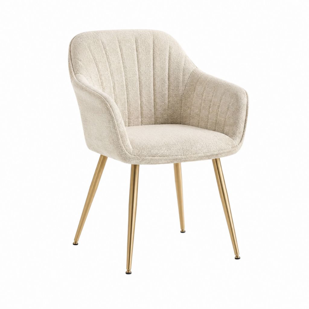 Chaise de salle à manger avec accoudoirs beige en tissu bouclette polyester et acier doré 58 x 60 x 83 cm