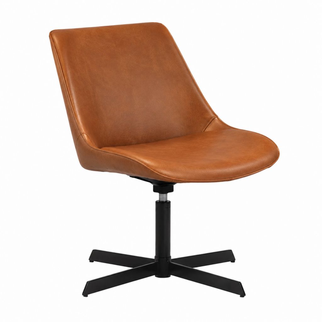 Chaise de salle à manger pivotante marron en polyuréthane avec piètement acier noir hauteur réglable 48 x 58 x 82-94 cm
