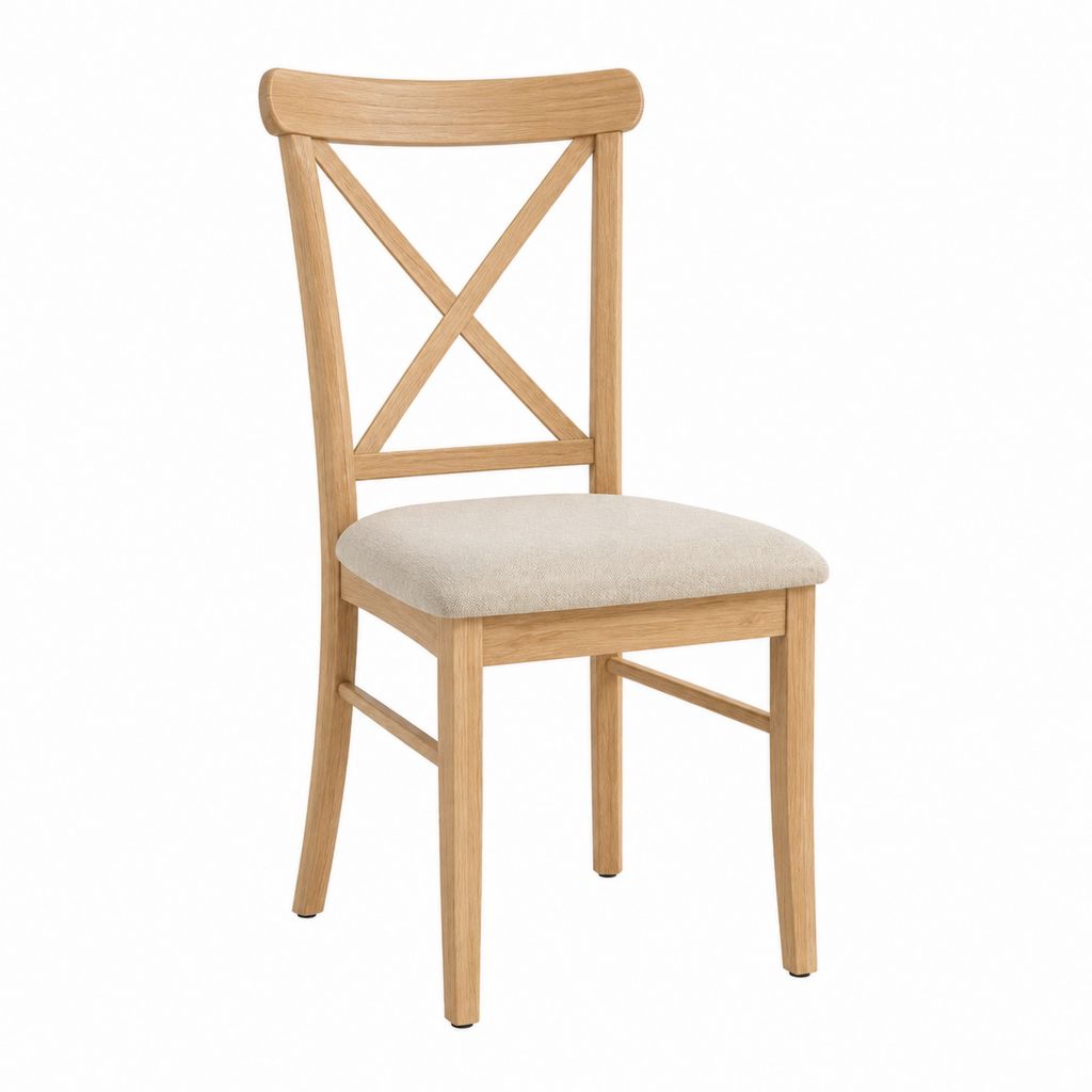 Chaise de salle à manger en chêne massif naturel avec assise rembourrée beige 45 x 52 x 90 cm