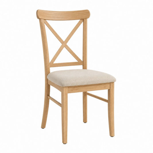 Chaise de salle à manger en chêne massif naturel avec assise rembourrée beige 45 x 52 x 90 cm