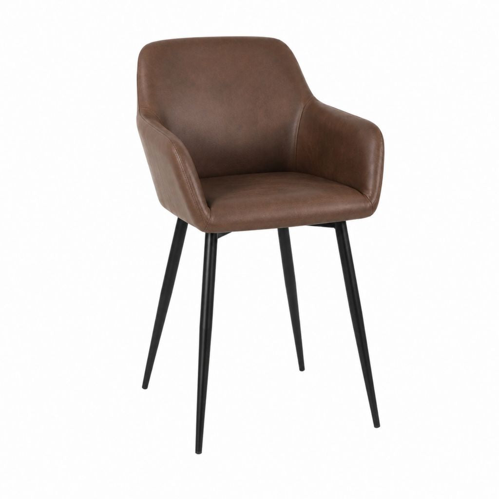 Chaise de salle à manger avec accoudoirs marron en similicuir PU et acier 58 x 61 x 84 cm