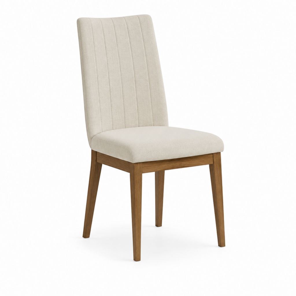 Chaise de salle à manger beige en polyester avec pieds en bois massif 45 x 58 x 98 cm