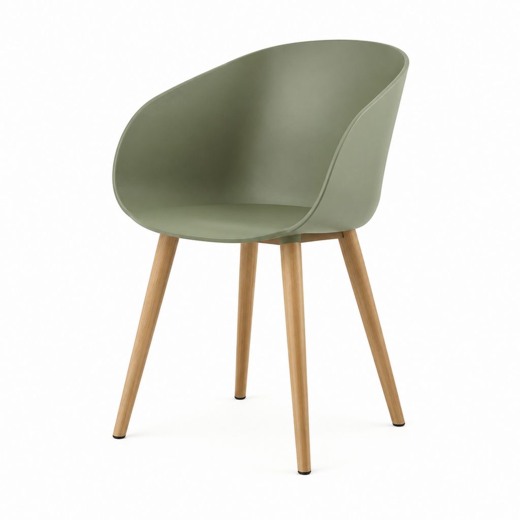 Chaise de salle à manger verte en polypropylène avec pieds en hêtre massif 57 x 55 x 82 cm