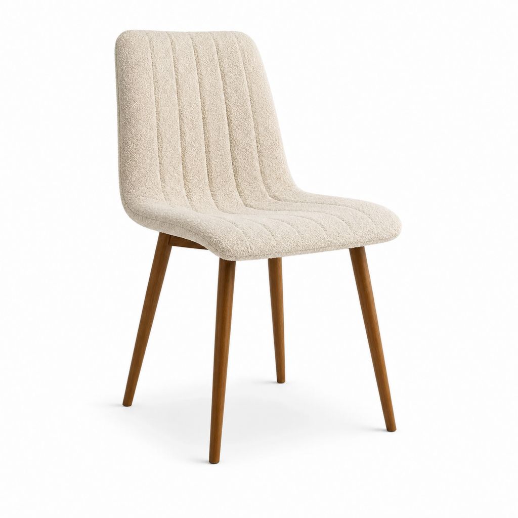 Chaise de salle à manger beige en polyester bouclé avec pieds en hévéa massif 48 x 58 x 83 cm