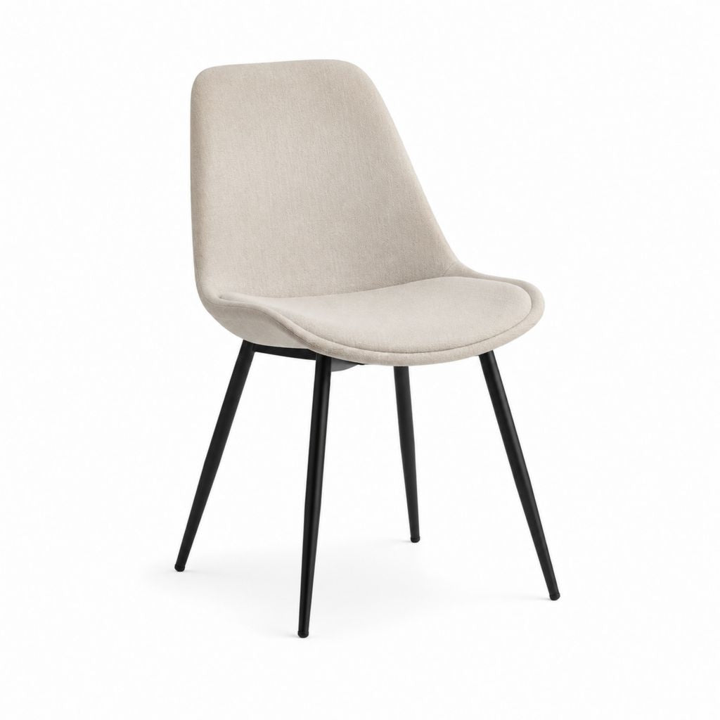 Chaise de salle à manger beige en polyester avec pieds en acier noir 48 x 57 x 84 cm
